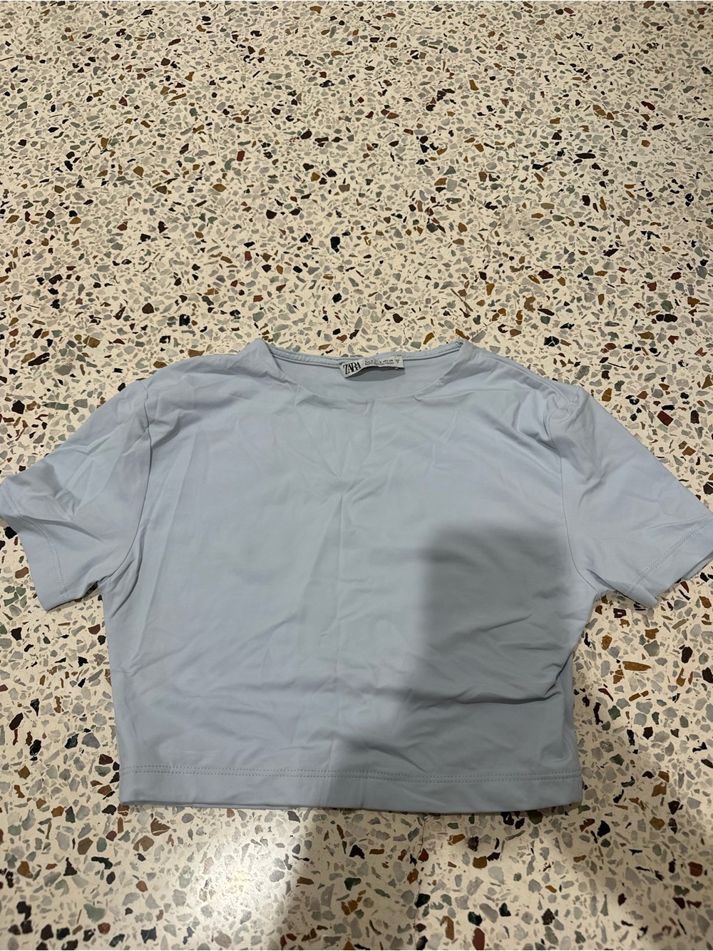 ZARA Pastel Blue Short Sleeve Cropped Tee
